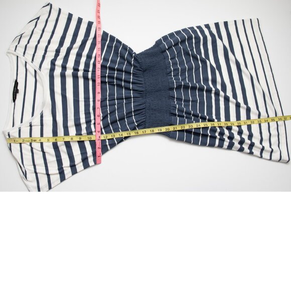 White House Black Market Short Sleeve Smocked Dress Stripe Blue White Size Small - Picture 5 of 5